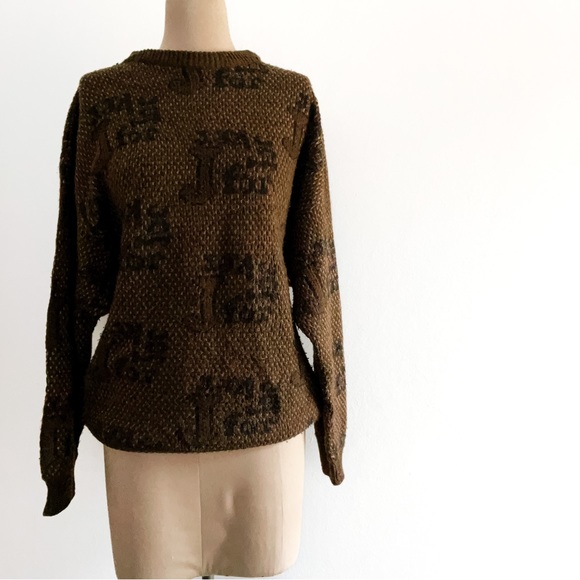 Vintage Brown J Print 1990s Knit Sweater • Beat for 8-12 - Picture 6 of 6